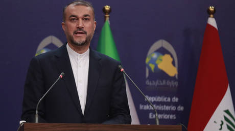 Iranian Foreign Minister Hossein Amir-Abdollahian speaks during a joint press conference with his Iraqi counterpart, on February 22, 2023.