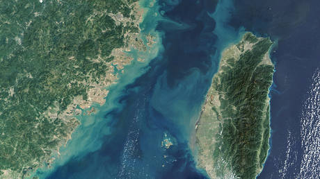 The Strait of Taiwan, located between the coast of southeast China and Taiwan.