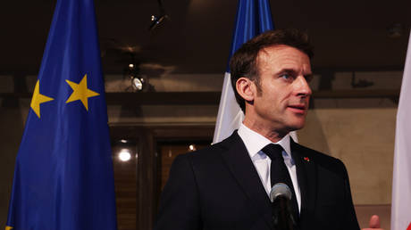 French president Emanuel Macron at the 2023 Munich Security Conference on February 17, 2023 in Munich, Germany
