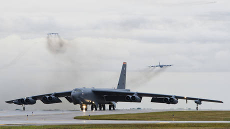 FILE PHOTO: A B-52H Stratofortress taxis down the runway at Minot Air Force Base.