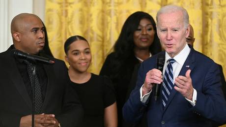 US President Joe Biden speaks at a reception celebrating Black History Month at the White House in Washington, DC, February 27, 2023.