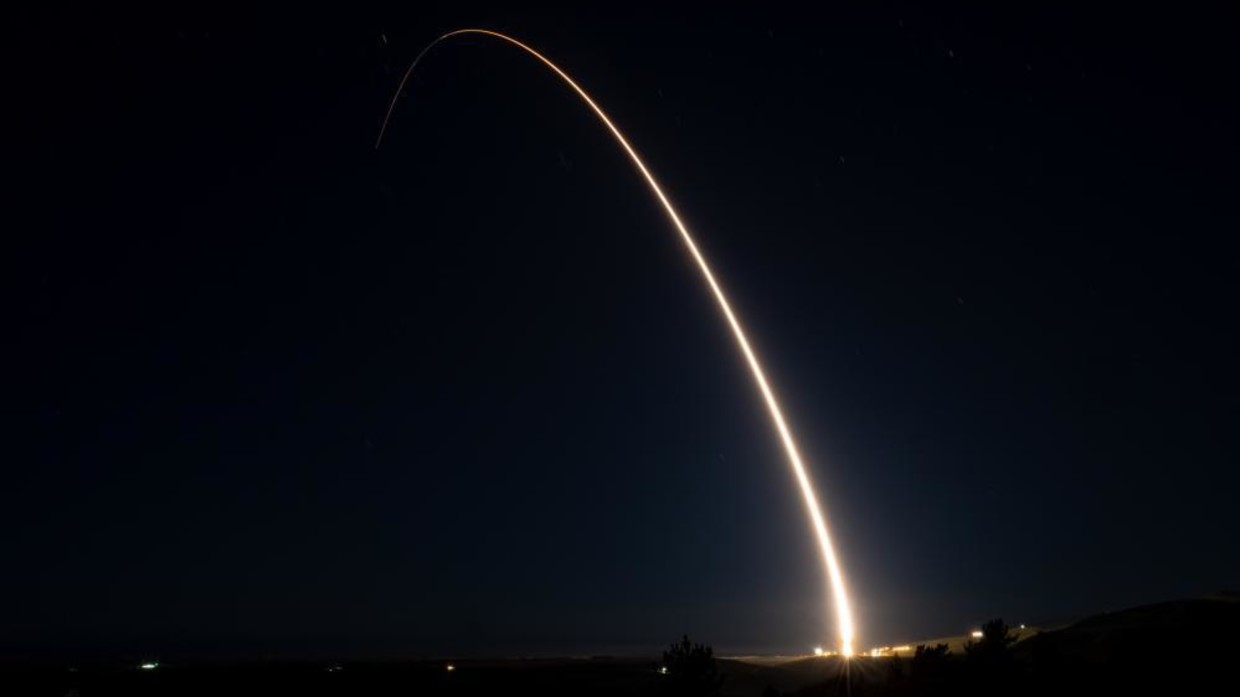 An unarmed Minuteman III intercontinental ballistic missile launches on February 9, 2023 from the Vandenberg Space Force Base, California