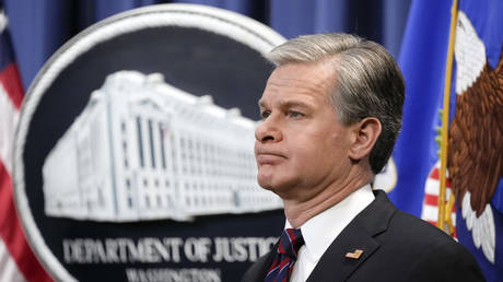 FILE PHOTO: FBI Director Christopher Wray is seen during a news conference at the Department of Justice in Washington, DC, January 27, 2023.