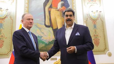 Venezuela's President Nicolas Maduro and Russia’s Security Council head Nikolay Patrushev during a meeting in Caracas.