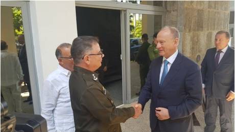 Russian Security Council Secretary Nikolay Patrushev (R) meets with Cuban Interior Minister Lazaro Alberto Alvarez Casas in Havana, March 1, 2023.