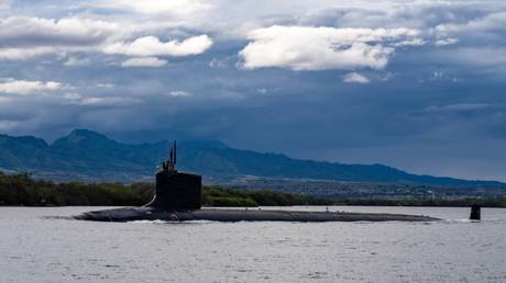 FILE PHOTO: A US nuclear-powered submarine, the USS Missouri, is seen at Joint Base Pearl Harbor-Hickam in Hawaii before a deployment to the Indo-Pacific, September 1, 2021.