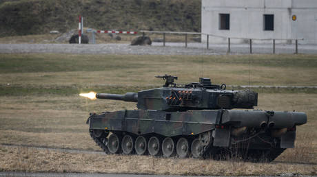 FILE PHOTO: A Swiss Army Leopard 2 tank during an exercise in Thoune, Switzerland.