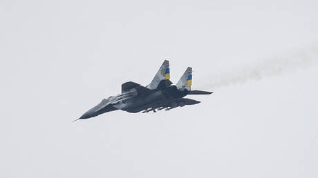 A Ukrainian MiG-29fighter jet flying over eastern Ukraine.
Sameer Al-DOUMY / AFP