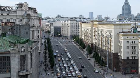 FILE PHOTO: A view shows traffic on the central Tverskaya street in downtown Moscow.