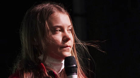 Greta Thunberg speaks on the stage of a demonstration in Glasgow, Scotland, November 5, 2021