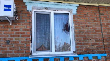 FILE PHOTO: Damage allegedly caused by a Ukrainian attack on a village in Belgorod Region
