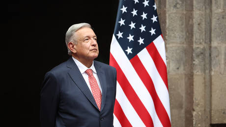 President of Mexico Andres Manuel Lopez Obrador looks on during a welcome ceremony as part of the '2023 North American Leaders' Summit at Palacio Nacional on January 09, 2023 in Mexico City, Mexico