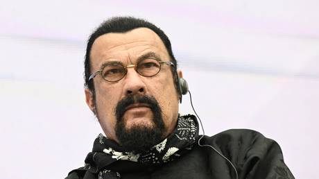 Steven Seagal attends the inaugural meeting of the International Russophile Movement in Moscow, Russia on March 14, 2023.