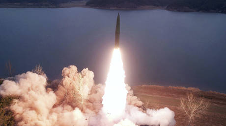 FILE PHOTO: A ballistic missile test in North Korea on March 14, 2023