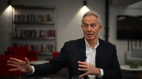 Tony Blair speaks during an interview in London, Britain, March 17, 2023