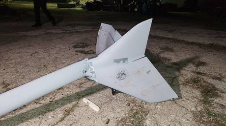 Debris of a Ukrainian drone shot down over Dzhankoy in Russia’s Crimea.
