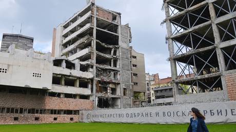 Former building of the ministry of defense in Belgrade after damage received during the 1999 NATO bombing campaign