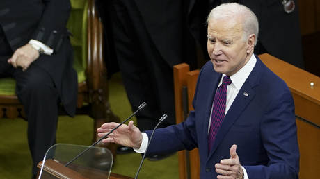 US President Joe Biden addresses the Canadian Parliament in Ottawa, Canada, on Mach 24, 2023.