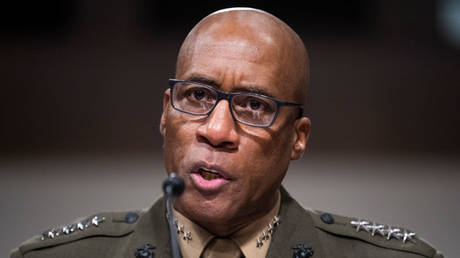 Gen. Michael Langley, USMC, commander, U.S. Africa Command, testifies during the Senate Armed Services Committee hearing on the U.S. Central Command and U.S. Africa Command.