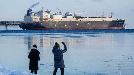 The tanker K.Jasmine is seen at the loading terminal for a liquefied natural gas (LNG) production plant in the village of Prigorodnoye, Sakhalin Region, Russia.