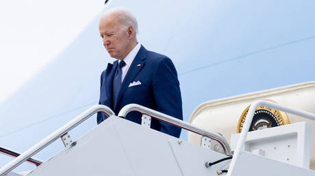 US President Joe Biden disembarks from Air Force One.