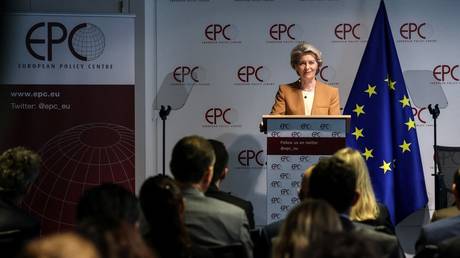 President of the European Commission Ursula von der Leyen delivers a keynote address on EU-China relations in Brussels, Belgium, on March 30, 2023. Valeria Mongelli / AFP