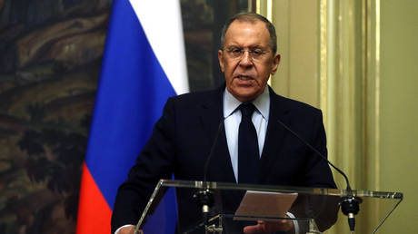 Russian Foreign Minister Sergey Lavrov speaks at a press conference in Moscow, March 30, 2023.