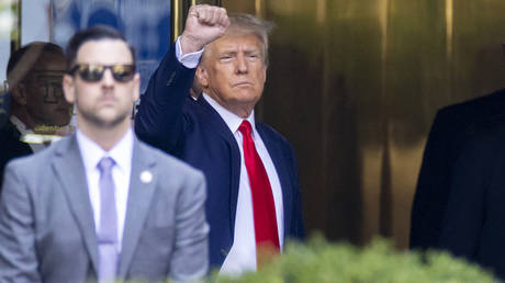 Former President Trump leaves Trump Tower in New York for Manhattan Criminal Court, where he will be booked and arraigned on charges stemming from a hush money payment to a porn actor during his 2016 campaign, Tuesday, April 4, 2023.