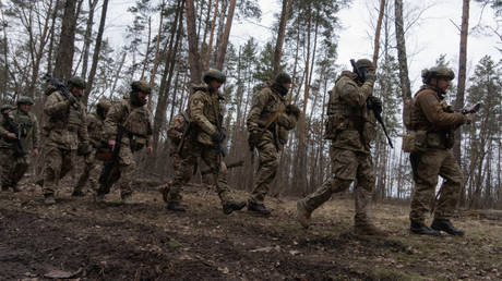 FILE PHOTO: Ukrainian soldiers attend combat training in the Kiev region, Ukraine, March. 3, 2023.