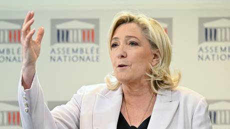 Marine Le Pen speaks during a press conference at the National Assembly in Paris, France, March 22, 2023