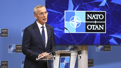 NATO Secretary General Jens Stoltenberg addresses reporters during a meeting of NATO foreign ministers at NATO headquarters in Brussels, Tuesday, April 4, 2023.