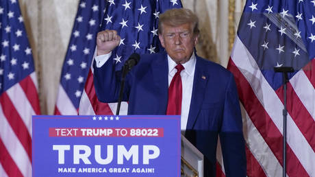 Former President Donald Trump speaks at his Mar-a-Lago estate Tuesday, April 4, 2023, in Palm Beach, Fla., after being arraigned earlier in the day in New York City.