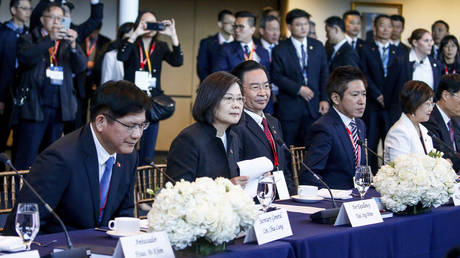 Taiwan President Tsai Ing-wen, second from left, attends at a Bipartisan Leadership Meeting at the Ronald Reagan Presidential Library in Simi Valley, Calif., Wednesday, April 5, 2023.