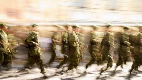 FILE PHOTO: Soldiers running in Helsinki, Finland.