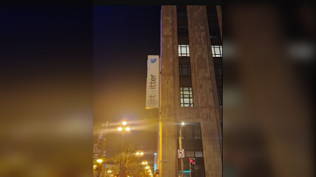 A photo of the sign outside Twitter's headquarters in San Francisco, California, April 9, 2023