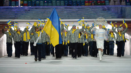 Ukraine's national delegation during the Opening Ceremony of the Sochi Winter Olympics in 2014.