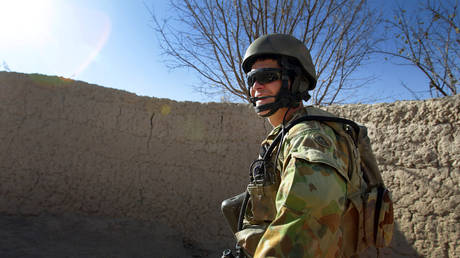 The Australian and Afghan National Army go on a foot patrol from their base in Musazai found in Uruzgan Province in Afghanistan