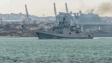 FILE PHOTO: A Russian warship taking part the Black sea naval exercises outside the Crimean port of Sevastopol.