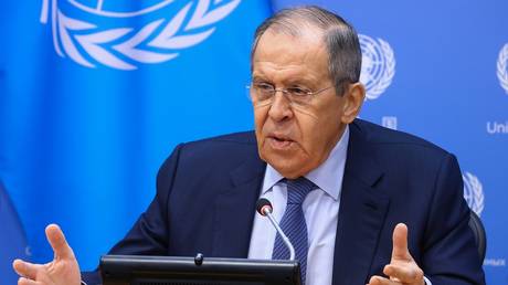 Russian Foreign Minister Sergey Lavrov at UN headquarters, April 26, 2023, New York.
