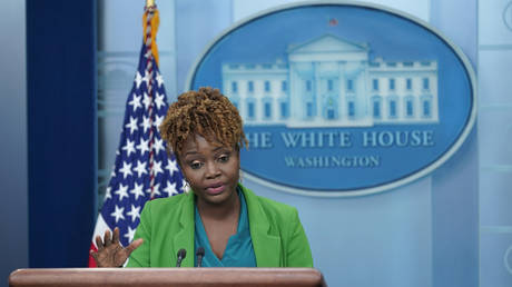 Karine Jean-Pierre speaks during a briefing at the White House in Washington DC, May 1, 2023
