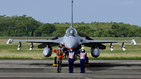 FILE PHOTO: An F-16V fighter jet in Taiwan, 2021.