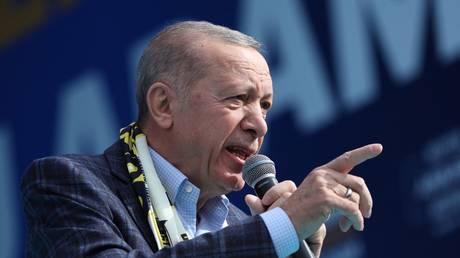 Recep Tayyip Erdogan delivers a speech during an election campaign rally in Ankara, Türkiye, April 30, 2023