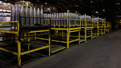 File photo: 155mm artillery shells at the Scranton Army Ammunition Plant in President Joe Biden's home town in Pennsylvania, April 12, 2023.