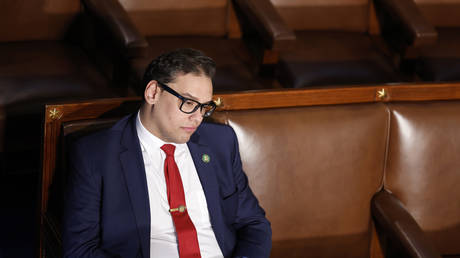 U.S. Rep.-elect George Santos (R-NY) watches proceedings during the fourth day of elections for Speaker of the House at the U.S. Capitol Building on January 06, 2023 in Washington, DC