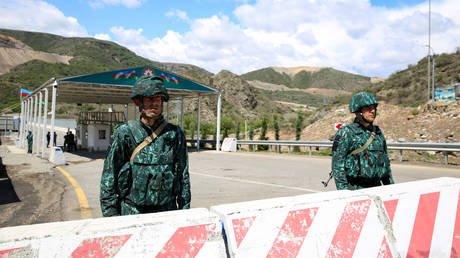 An Azerbaijani checkpoint in the disputed Nagorno-Karabakh region.