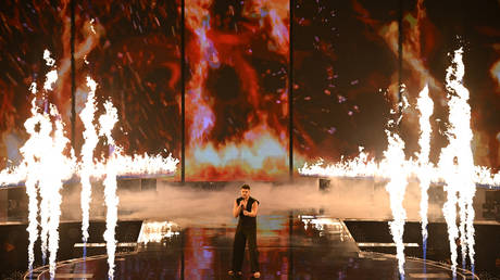 Andrew Lambrou represents Cyprus during the second semi-final of the Eurovision song contest in Liverpool, UK, May 11, 2023.