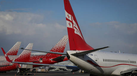 File photo: A Georgian passenger jet at Moscow's Vnukovo International Airport, March 2018.