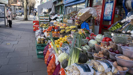 Fruit and vegetables for sale at a market in  London, United Kingdom.