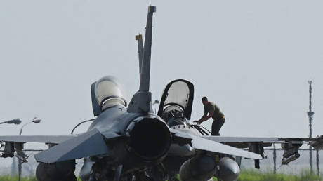 A US Air Force F-16 fighter jet during an exercise in Angeles City, the Philippines, May 9, 2023.