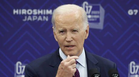 US President Joe Biden speaks during a news conference following the Group of Seven (G-7) leaders summit on May 21, 2023 in Hiroshima, Japan